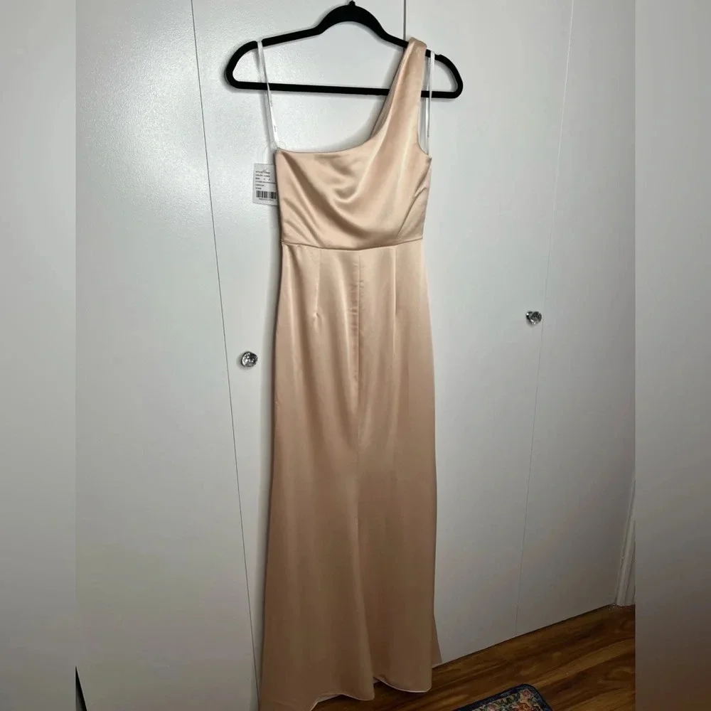 ONE SHOULDER MAXI DRESS BY LOVELY- SIZE 0 NWT “CAMEO” blush pink color